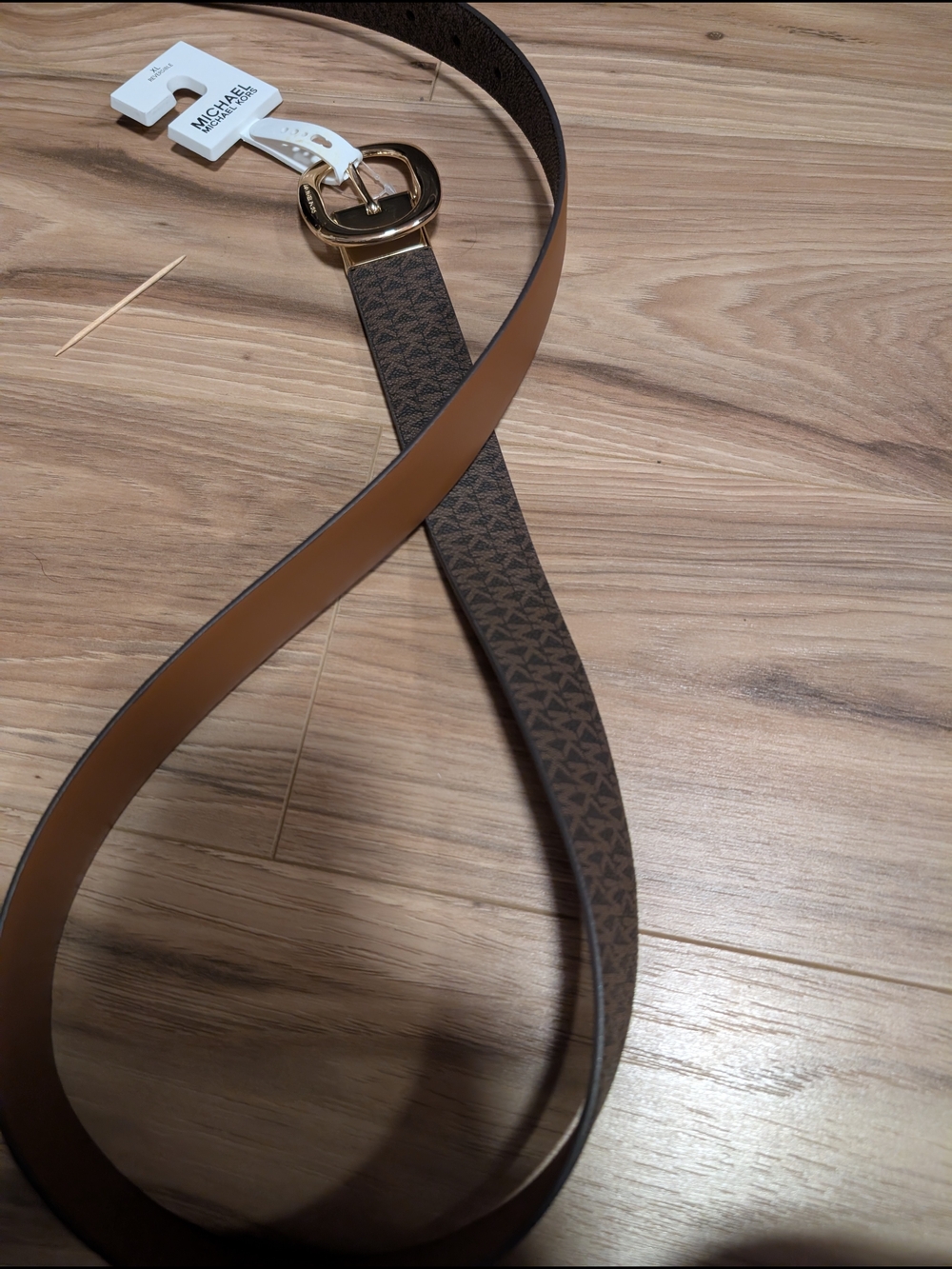 Michael Kors Brown Logo Reversible Belt with Gold Buckle